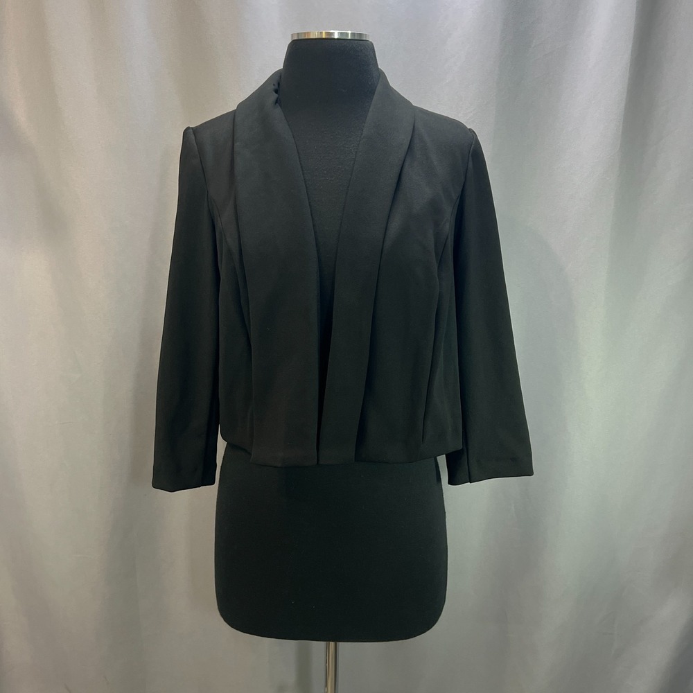 Shelby & Palmer Open Front Blazer Jacket Women Medium Black Shawl Collar Cropped